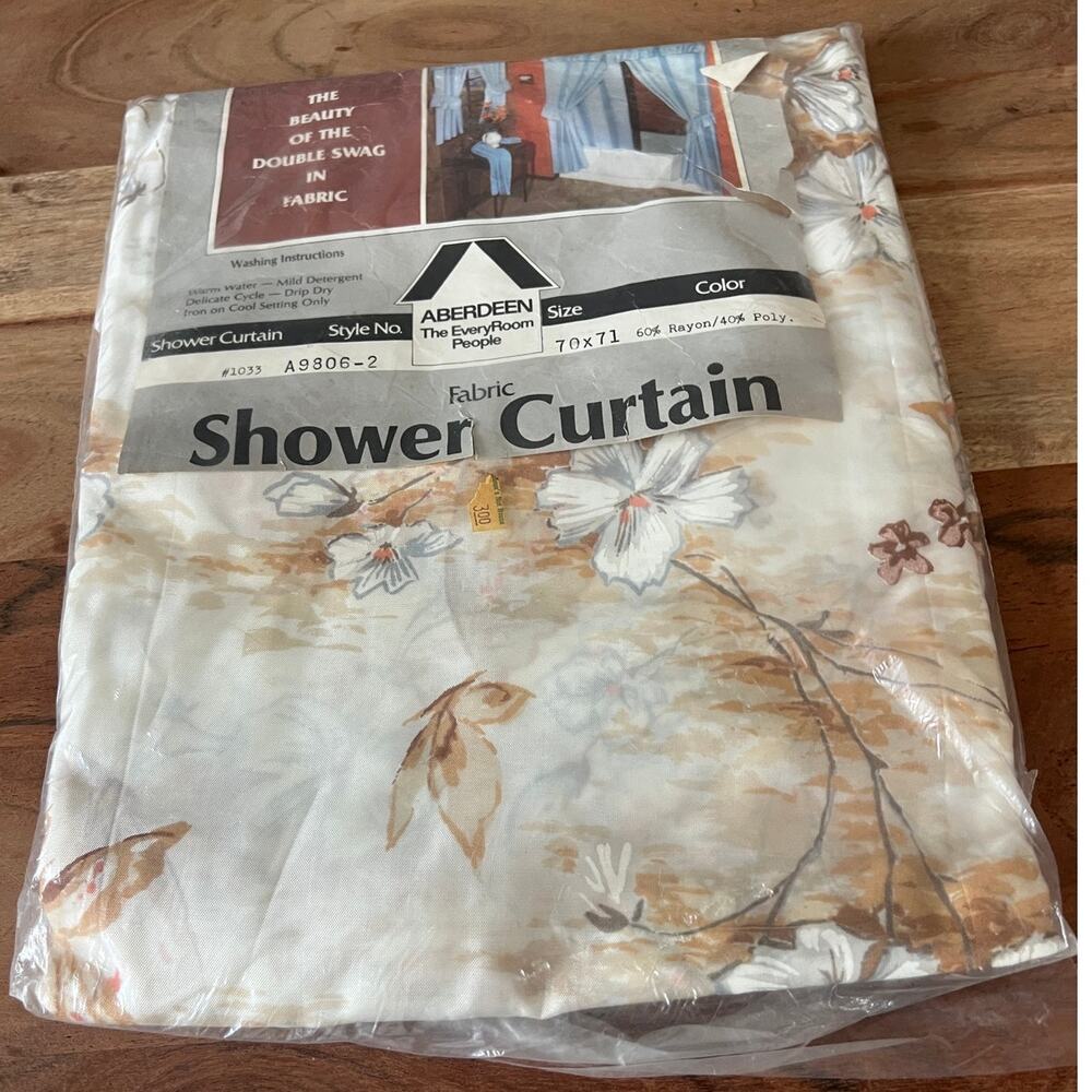 Shower Curtain 70's Deadstock vintage Aberdeen floral fabric beige botanical